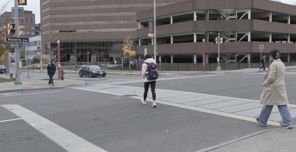 Pedestrians crossing the street